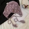 Ethnic Style Handmade Crochet Flower Tassel Cap for Women, Spring and Summer New Hollow Out Atmosphere Pullover Hat