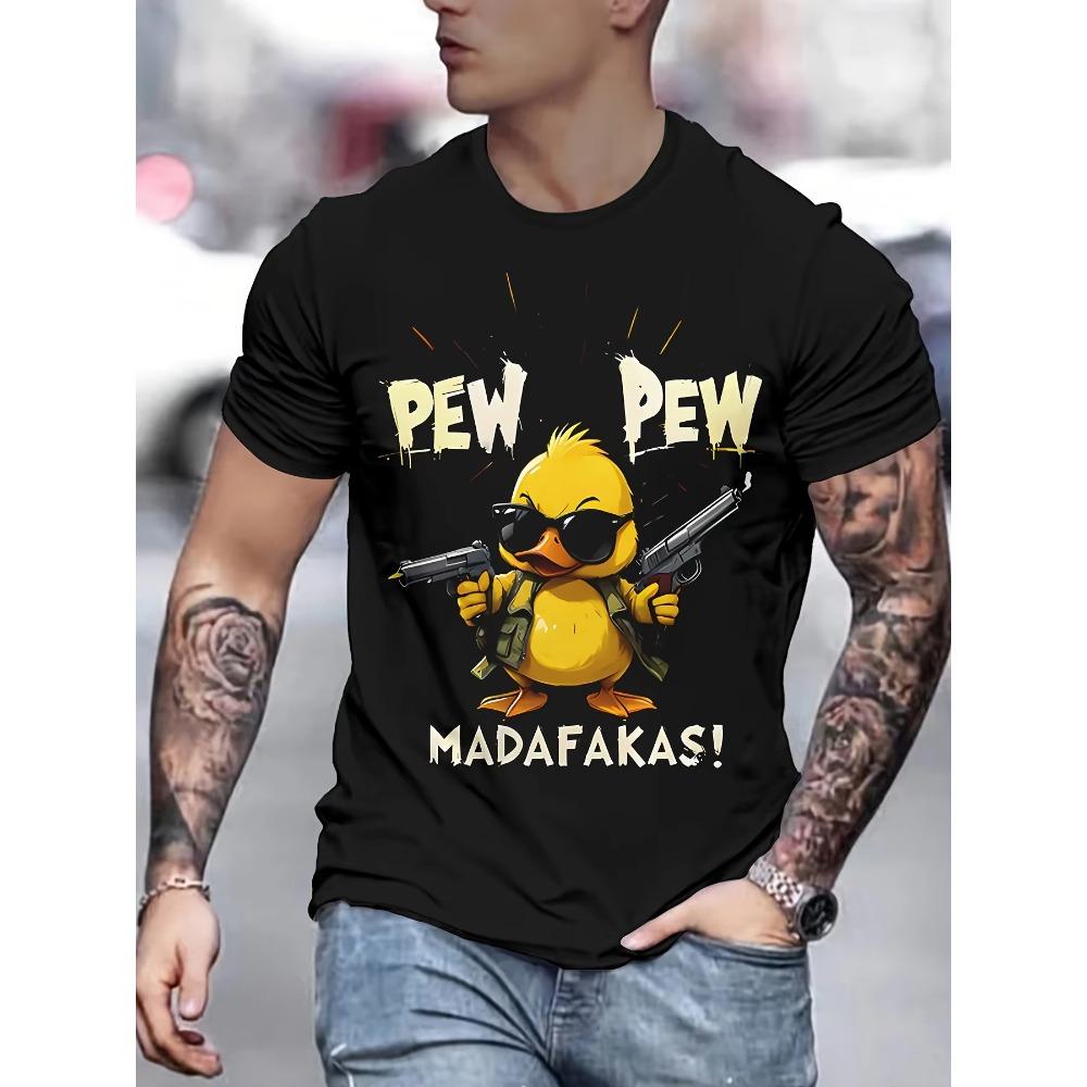 

Мужская футболка с 3D-принтом - Мультяшный утенок ПЬЮ-ПЬЮ в модных очках, Повседневная футболка с круглым вырезом, Машинная стирка - Черный XXXXXL чёрный