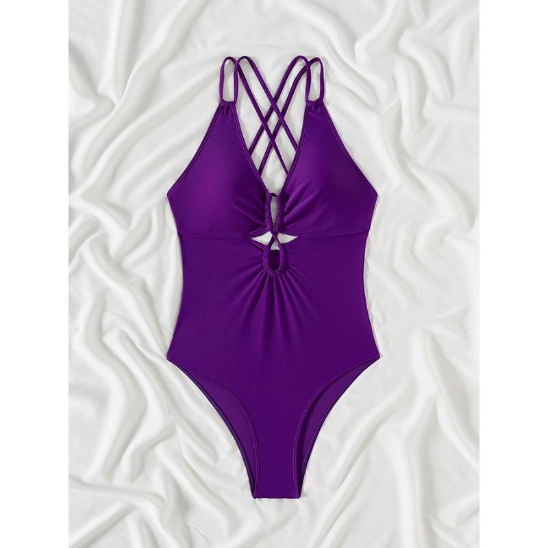 

Новый слитный купальник 2025 года для женщин, купальник-бандаж, женский купальник с перекрещенной спинкой, пляжная одежда-монокини, купальный костюм XL фиолетовый