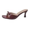 New summer wear stiletto high heel one-word slippers square head comfortable fashion patent leather sandals
