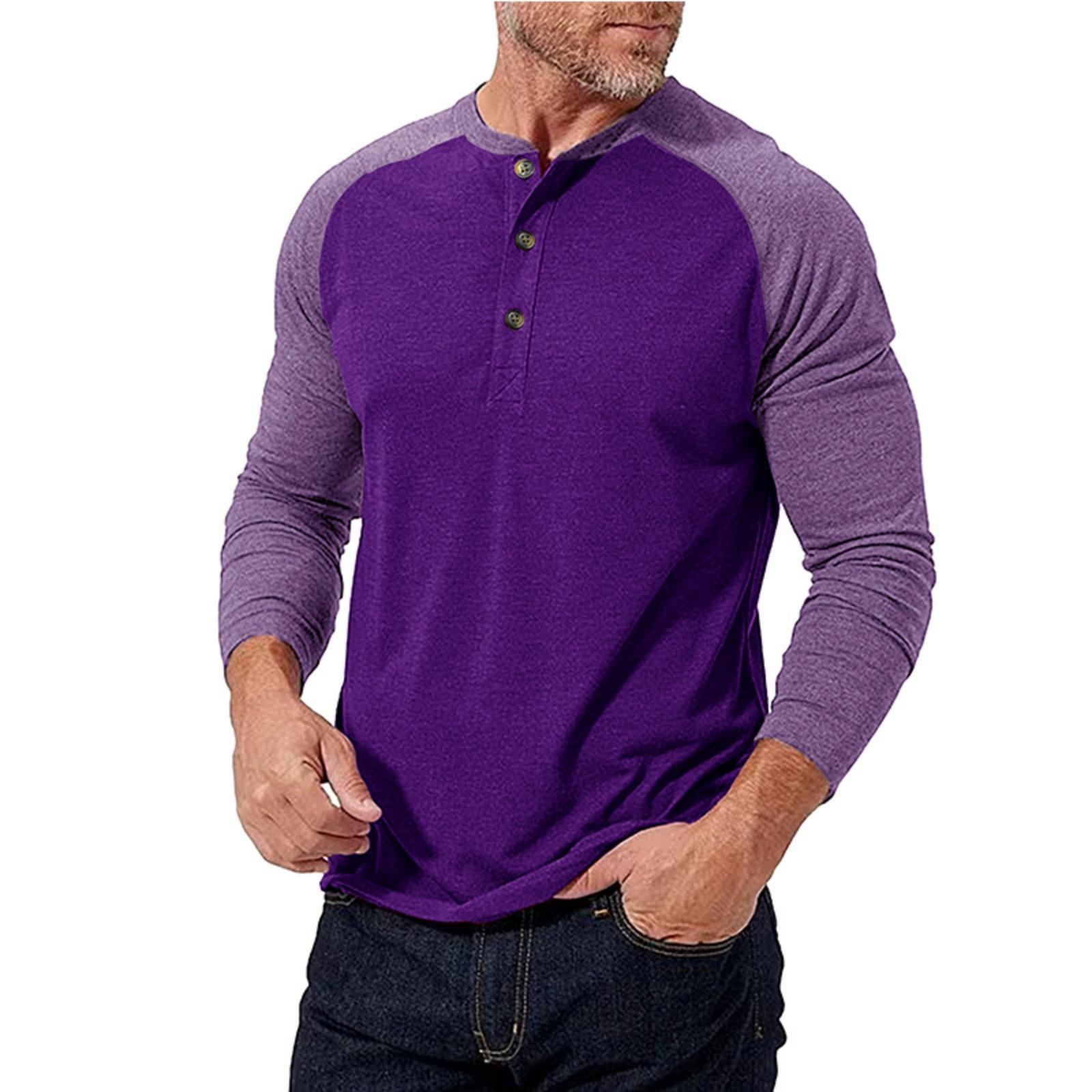 Men s Casual Sporty Color-blocked Top, Men s Round-neck Long-sleeved Top S фиолетовый