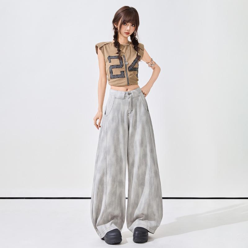 Spring 2026 Women s Cloud Dyed Gray Lyocell Loose Wide Leg Jeans XL