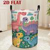 1pc, Round Laundry Basket with Handle, Dinosaur Flower Rainbow Cartoon Design - Multi-Purpose Storage Organizer for Clothes Books, Home Camping Use, L