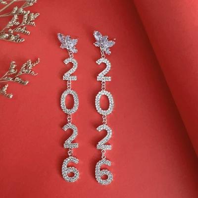 Trendy Aesthetic 2026 Stud Earrings Crystal Jewelry Long Drop New Year Earrings 2026 Pendant Shiny Rhinestone Earrings Girls