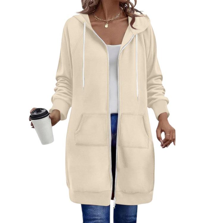 Lässige Hoodie-Jacke Damen Mode Raglanärmel Langarm Doppelreißverschluss