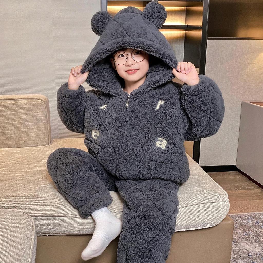 Boys' Thick Flannel Pajama Set - Children's Coral Fleece, Spring/Autumn 2025.