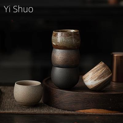 Handgemachte Teetasse aus Steingut im japanischen Stil, Kung-Fu-Teeservice, kleine Einzeltasse, antiker Stil, Tasse für ruhige Straße, Schüssel, Teetasse