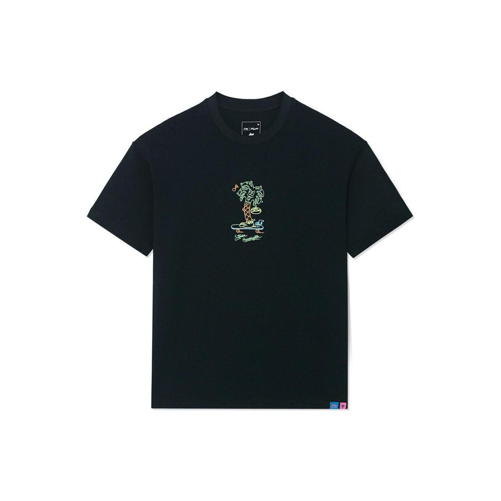 Li-Ning X Steven Harrington Cartoon Alphabet Print Round Neck Short Sleeve T-Shirt Unisex Tops Black AHSSC49-1