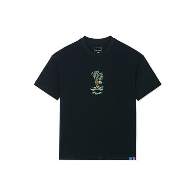 X Steven Harrington Cartoon Alphabet Print Round Neck Short Sleeve T-Shirt Unisex Tops Black AHSSC49-1