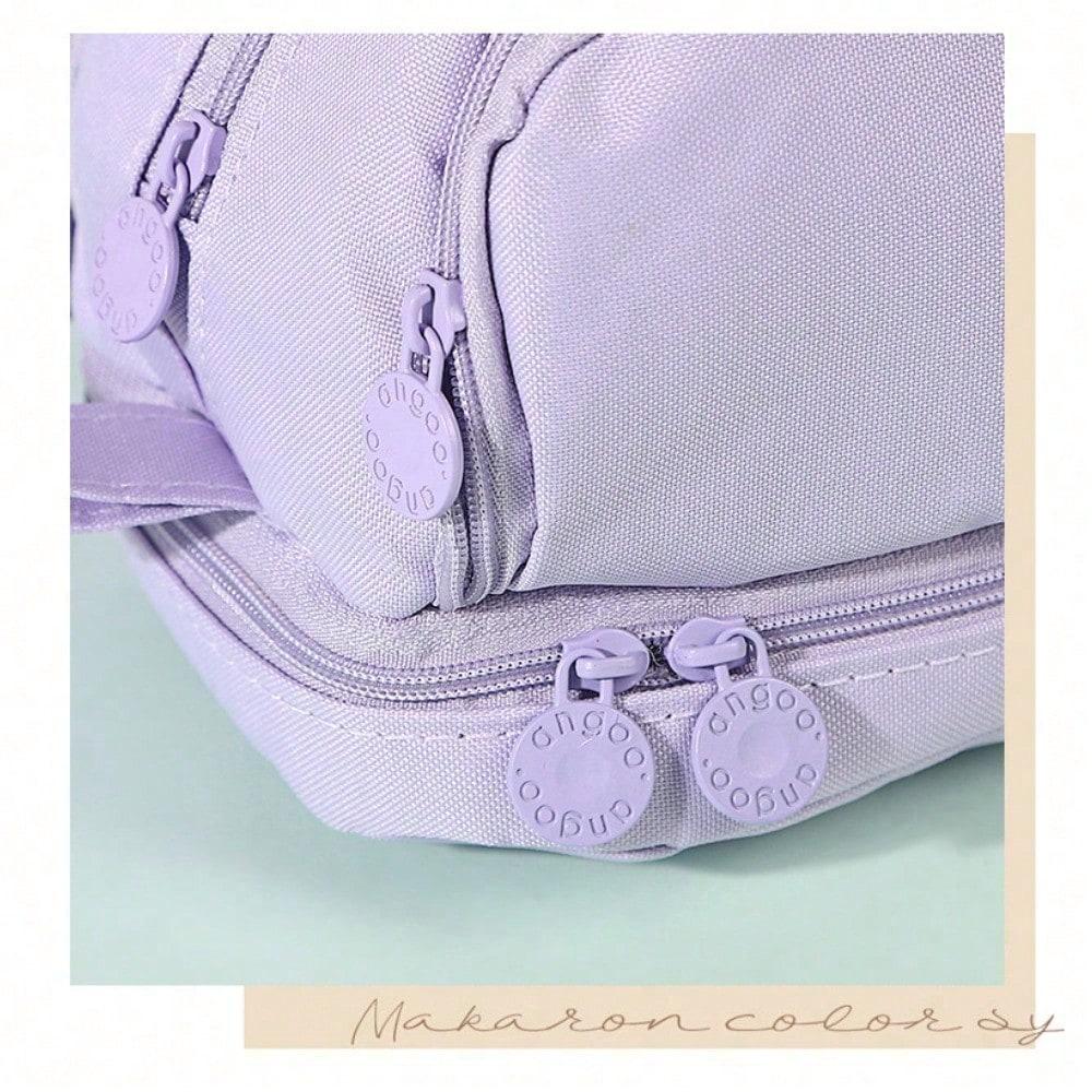 Double-layer Double-window Pencil Bag, Solid Color, Simple Multi-function, Large-capacity Storage Bag, Dirt-resistant Stationery Storage Bag