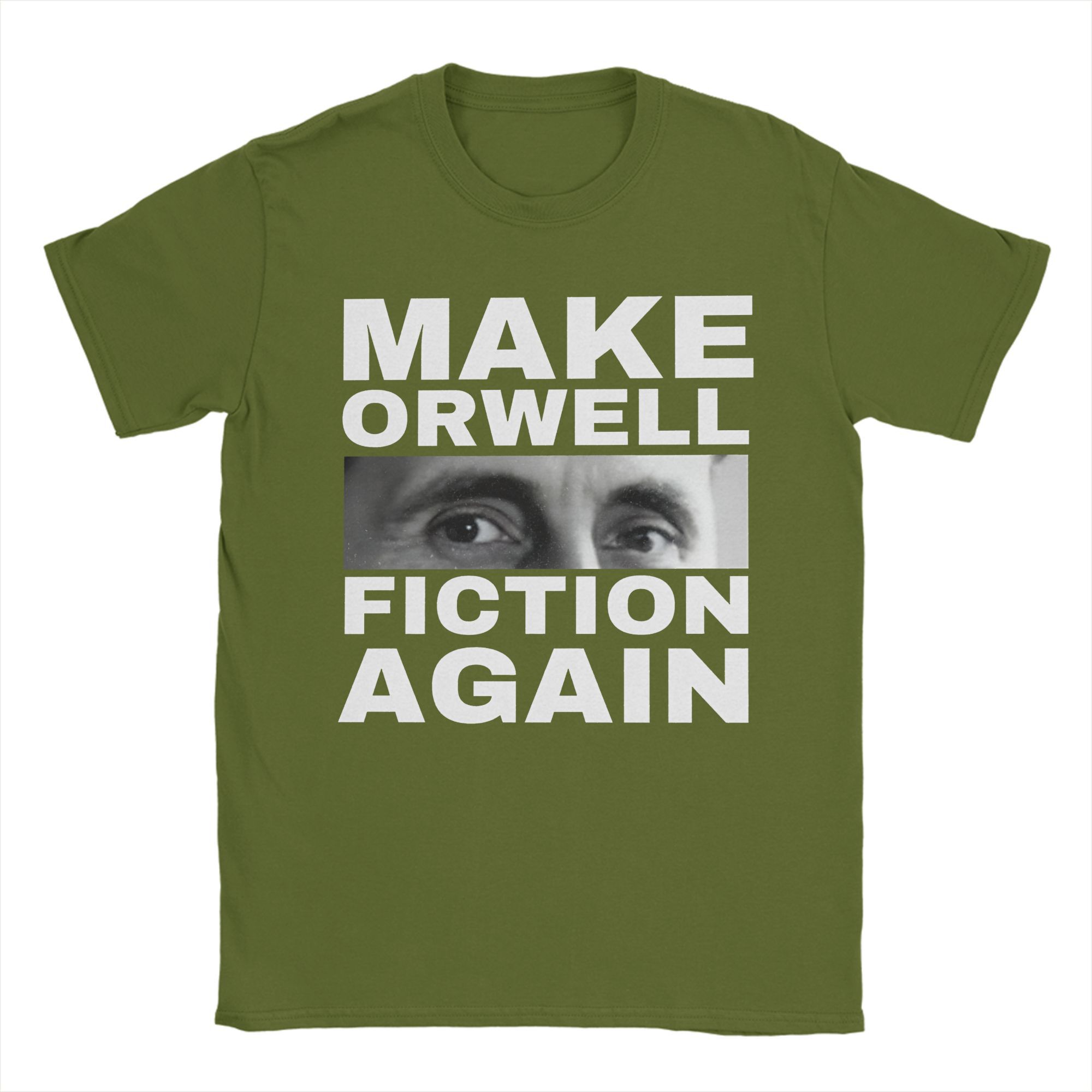 

Make Orwell Fiction Again T-Shirt Men Cotton Tops Shirts Funny 1984 Crewneck Short Sleeve 4XL