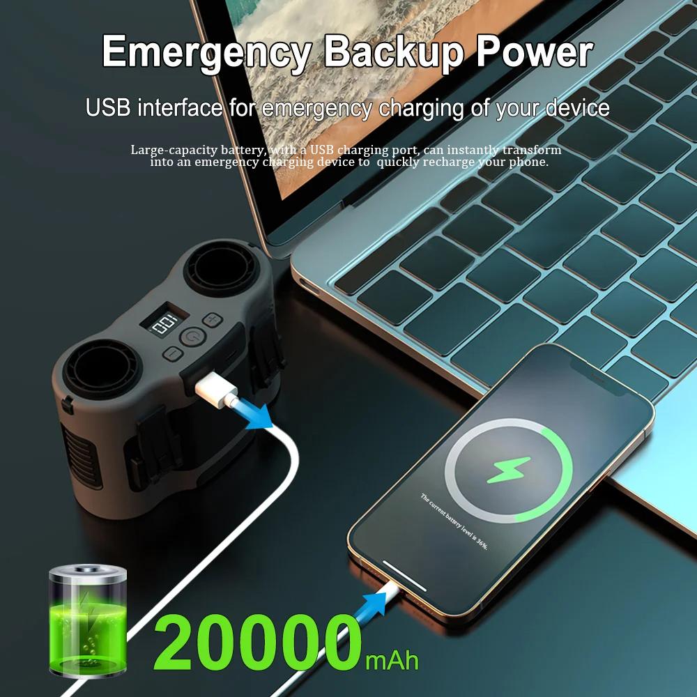 Portable Waist Clip Fan Wearable Mini USB Rechargeable Hanging Fan for Outdoor Working Double Air Outlet Waist Fan 20000Mah