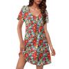 Women's Casual Sundress With Pockets Summer Boho Beach Dress Floral Blouses For Women T-Shirts Dress V Neck Loose  Dresses