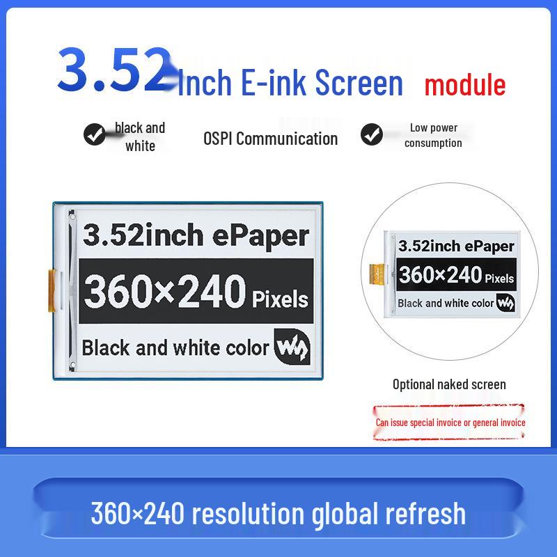 Weixue 3.52'' Black & White E-Ink Display, 360×240 Pixels, SPI Module