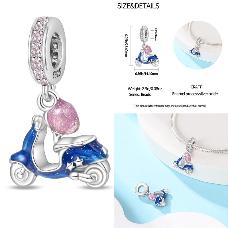 925 Sterling Silver Bicycle Tourist Car Jeep Electric Car Helmet Beads Pendant Charms Fit Bracelet DIY Birthday Jewelry Gift