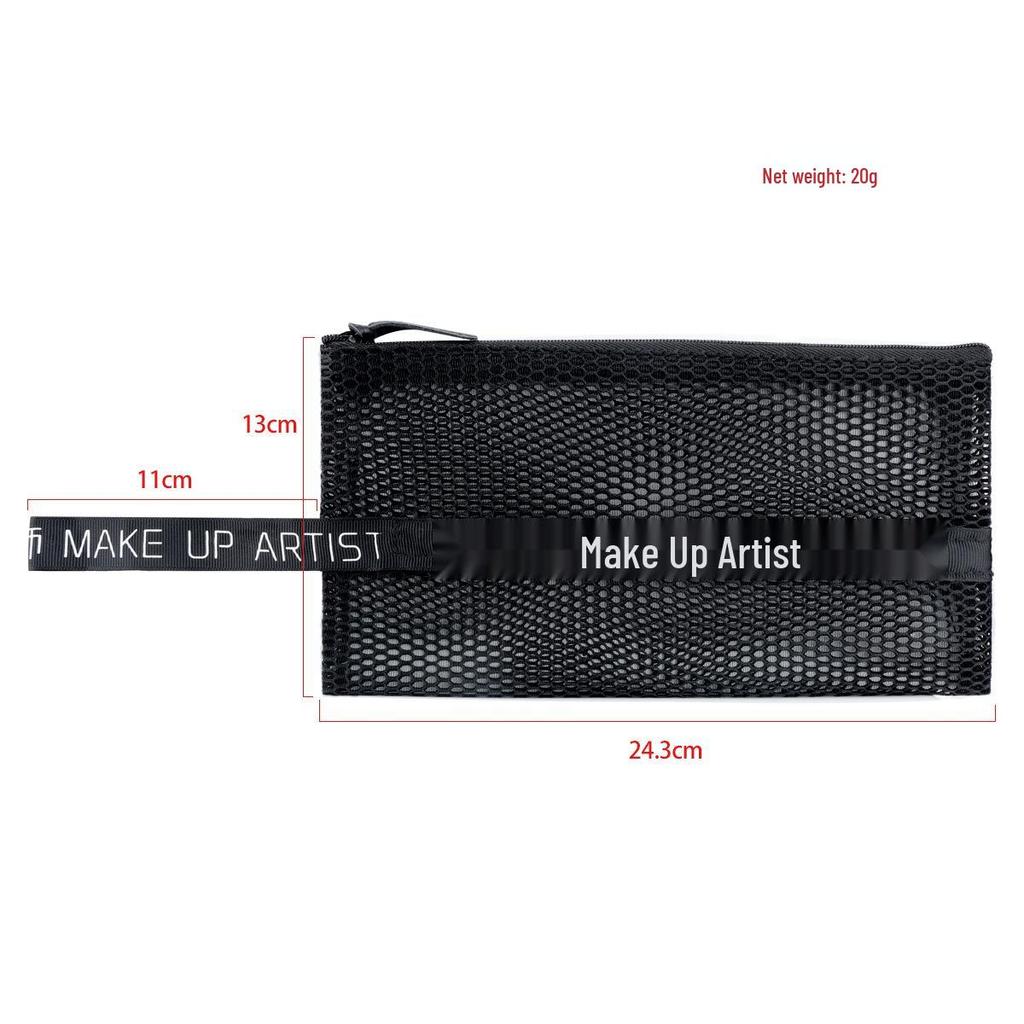 Stylish large makeup brush bag with transparent breathable mesh for portable storage.