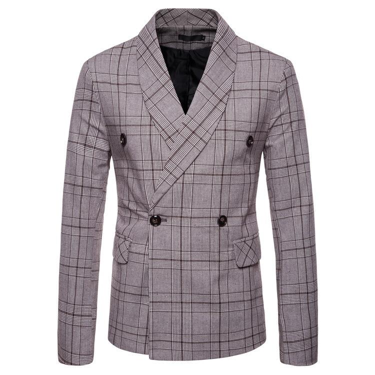 Men's New Autumn Plaid Double-breasted Plaid Suit