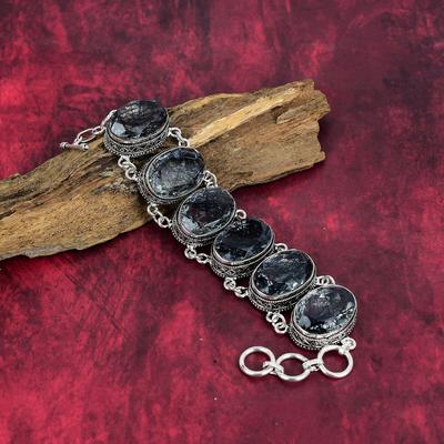 Zwarte Rutiel Armband 925 Massief Sterling Zilver Edelsteen Sieraden, Handgemaakte Armband, Voor Memorial Day