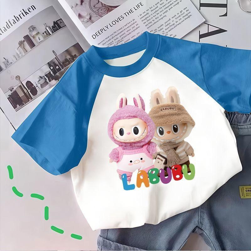 

Новая детская футболка с принтом LABUBU 2025, девичья футболка с коротким рукавом в сочетании цветов, летний девичий топ на каждый день, модная мультяшная повседневная одежда LABUBU 130