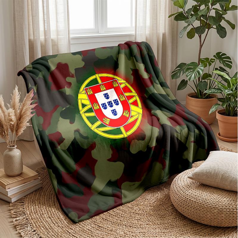 Portugal Football Printed Flannel Blanket Skin Friendly Warm Decorative Throw for Indoor Couch Bed Daily Use