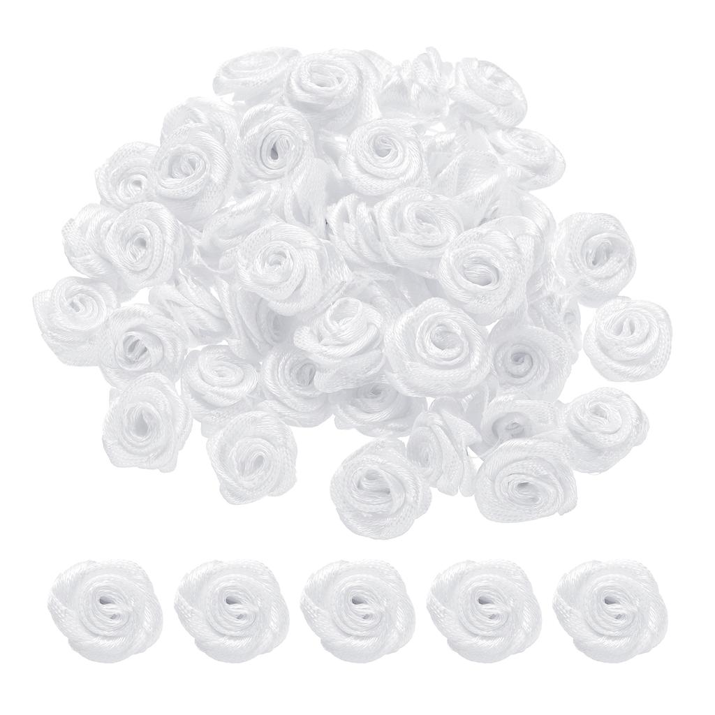 100 Stück 1,5 cm Mini Satinband Rosen Handgefertigt Gerollte Rosettenblume für DIY Bastelzubehör Nähen Verpackungsdekoration