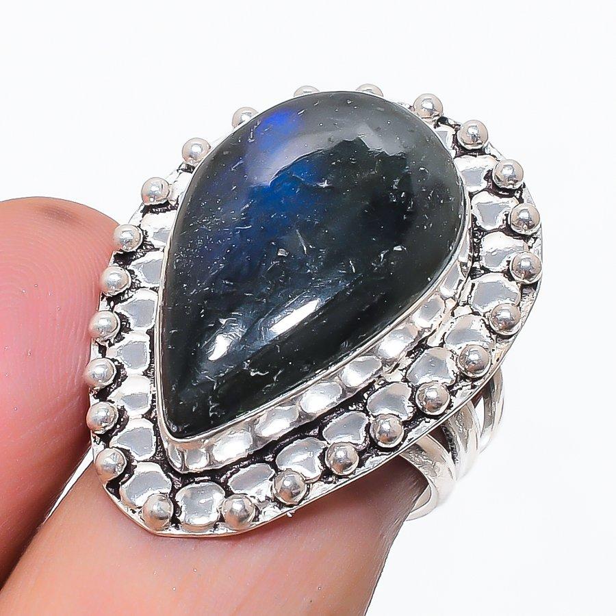 Natural Labradorite Gemstone 925 Sterling Silver Jewelry Ring Size 7.5 f3t66