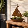 Rustic Sailboat Metal Planter,Metal Sailboat Garden Stake, Rustic Iron Yard Art, Vintage Nautical Theme Ideal for Garden, Patio, Outdoor Home Decor