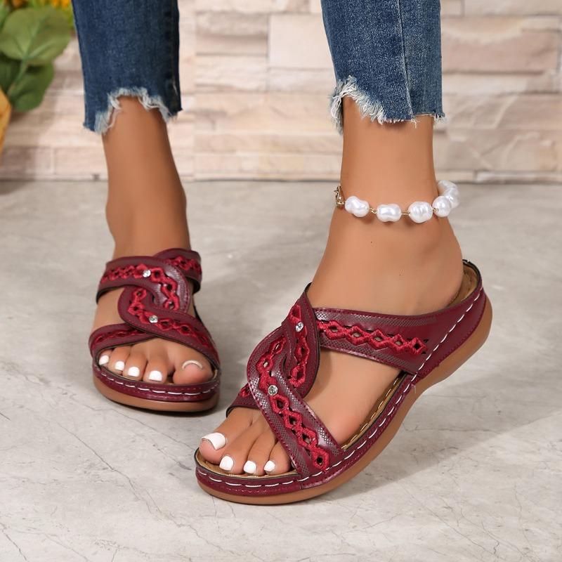 Women’s Retro Round-Toe Wedge Sandals, Slip-Resistant Comfortable One-Strap Slides