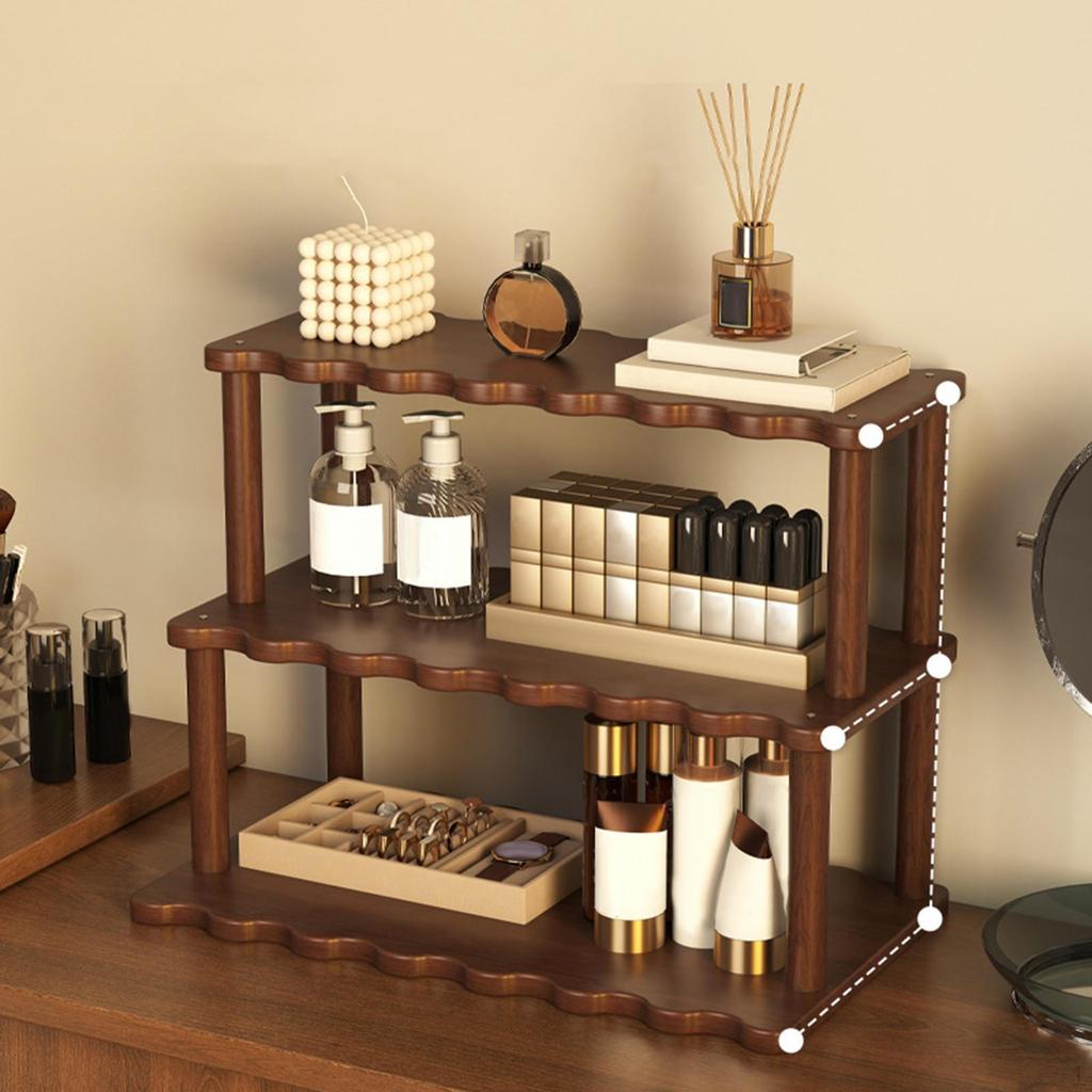 Desktop Rack Cosmetic Stationery Storage Holder Bamboo Three Layer Multifunction Save Space Wooden