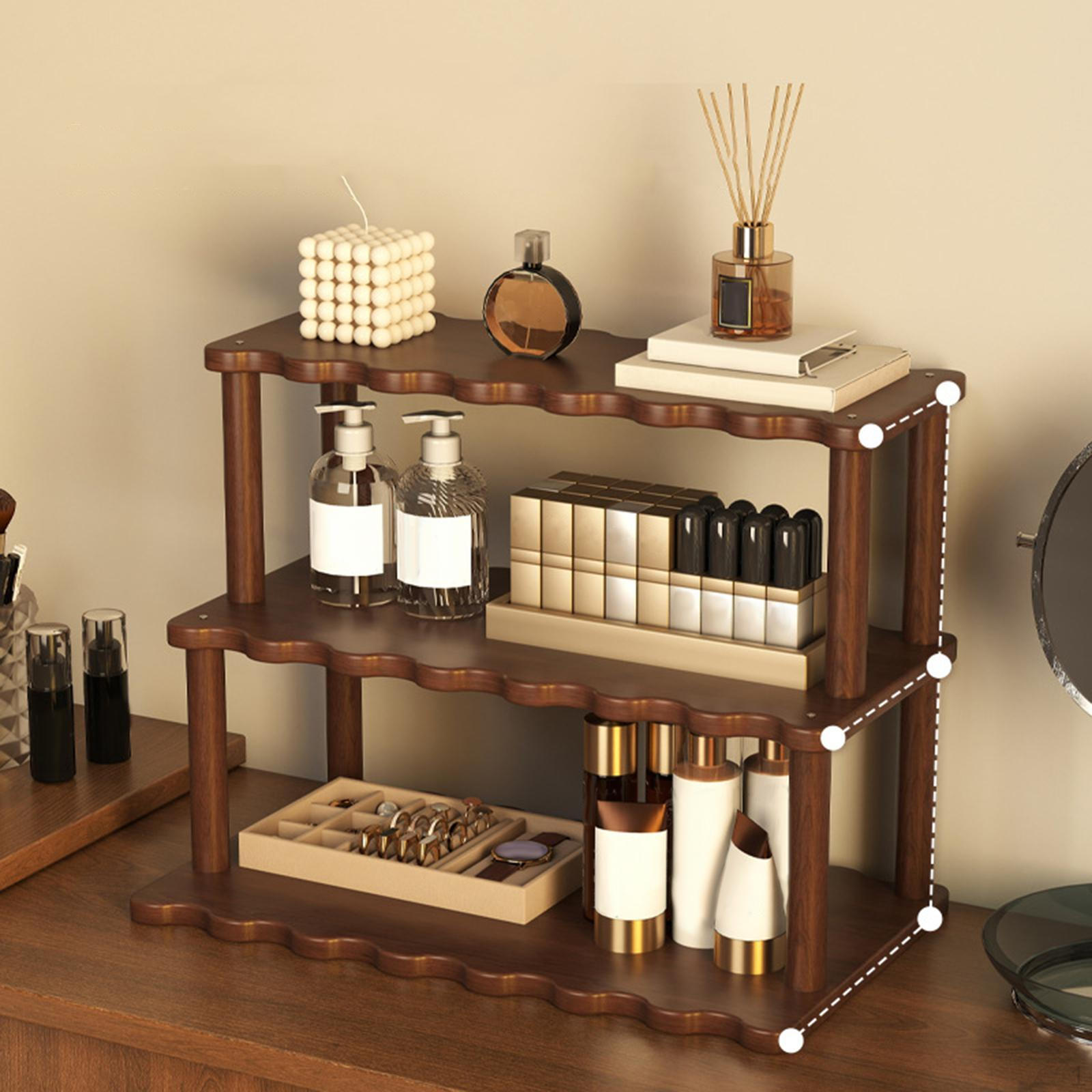 

Desktop Rack Cosmetic Stationery Storage Holder Bamboo Three Layer Multifunction Save Space Wooden коричневий