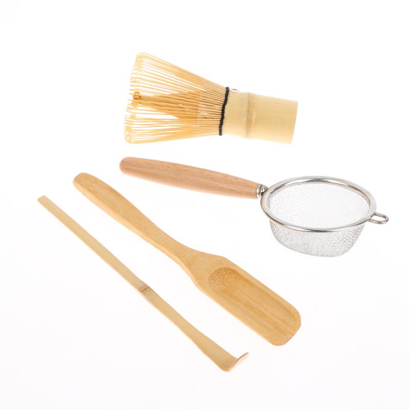 4Pcs Matcha Whisk Set Handmade Bamboo Matcha Whisk Traditional Tea Scoop Deep Scoop Tea Strainer Clear Whisk Storage Holder