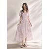 Mixiu Ombre Chiffon Square Neck Puff Sleeve Skirt Set