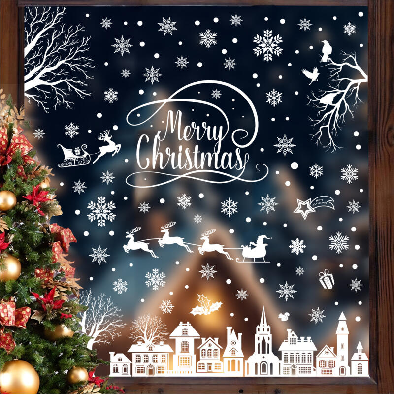 Frosted Snowflake Static Cling Stickers - Reusable White Window Decals for Glass Doors with Slavic Lace Patterns