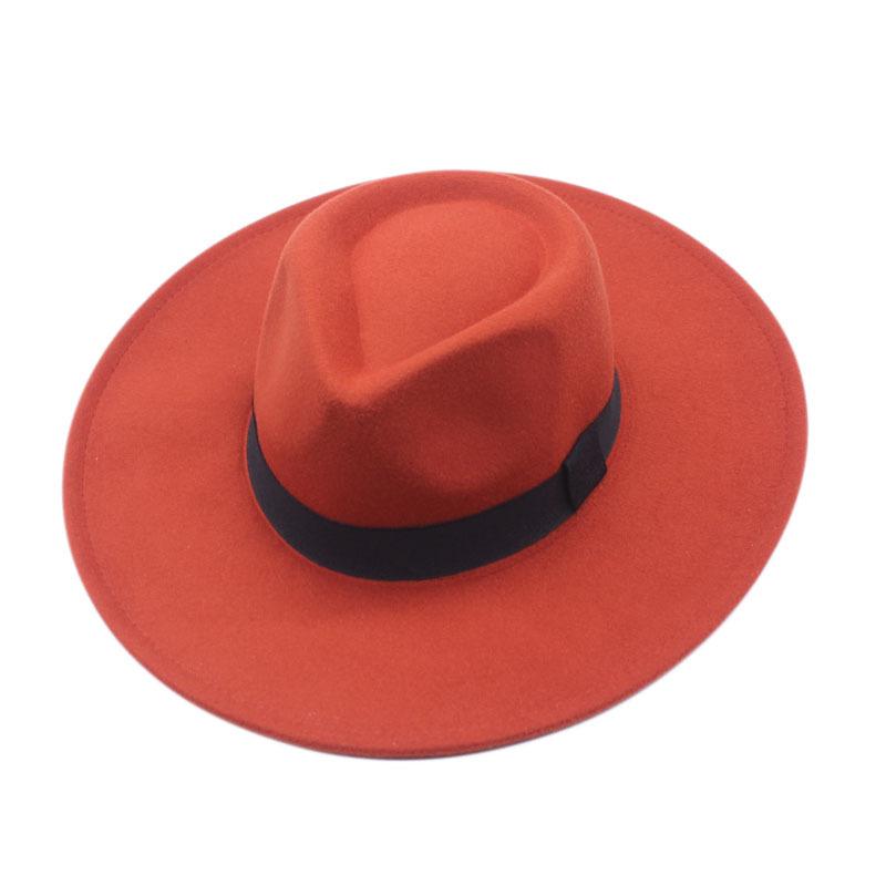 European and American Felt Hat Big Edge Cm Woolen Top Hat Autumn and Winter Square Black Webbing Men's and Women's Jazz Hat