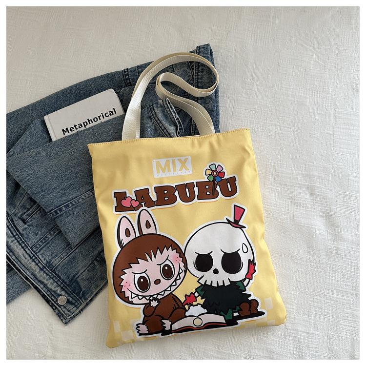 New Labubu Shoulder Eco-friendly Bag Canvas Bag Casual Shoulder Bag Shopping Bag Internet Famous Bag Cartoon