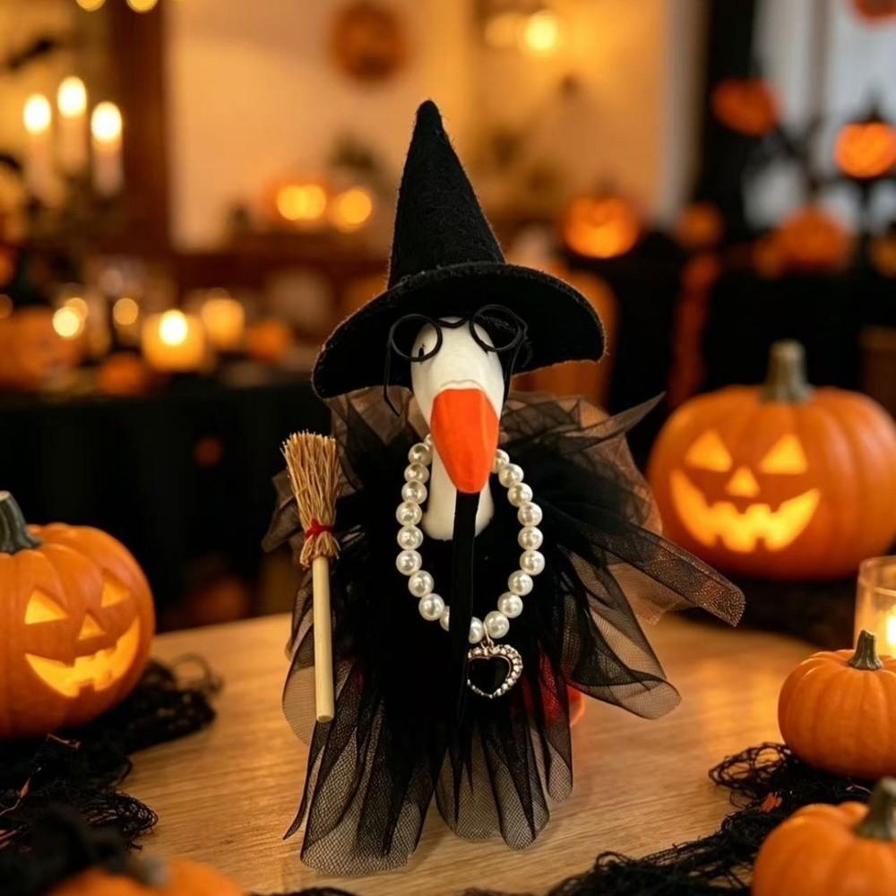 Pearl Necklace Broom Halloween Witch Goose Outfit Porch Goose Witch Scene Prop  Halloween Party