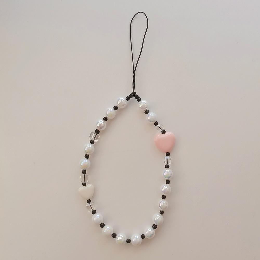 INS wind pearl chain colored love anti-lost hand carry new fashion chain short mobile phone chain