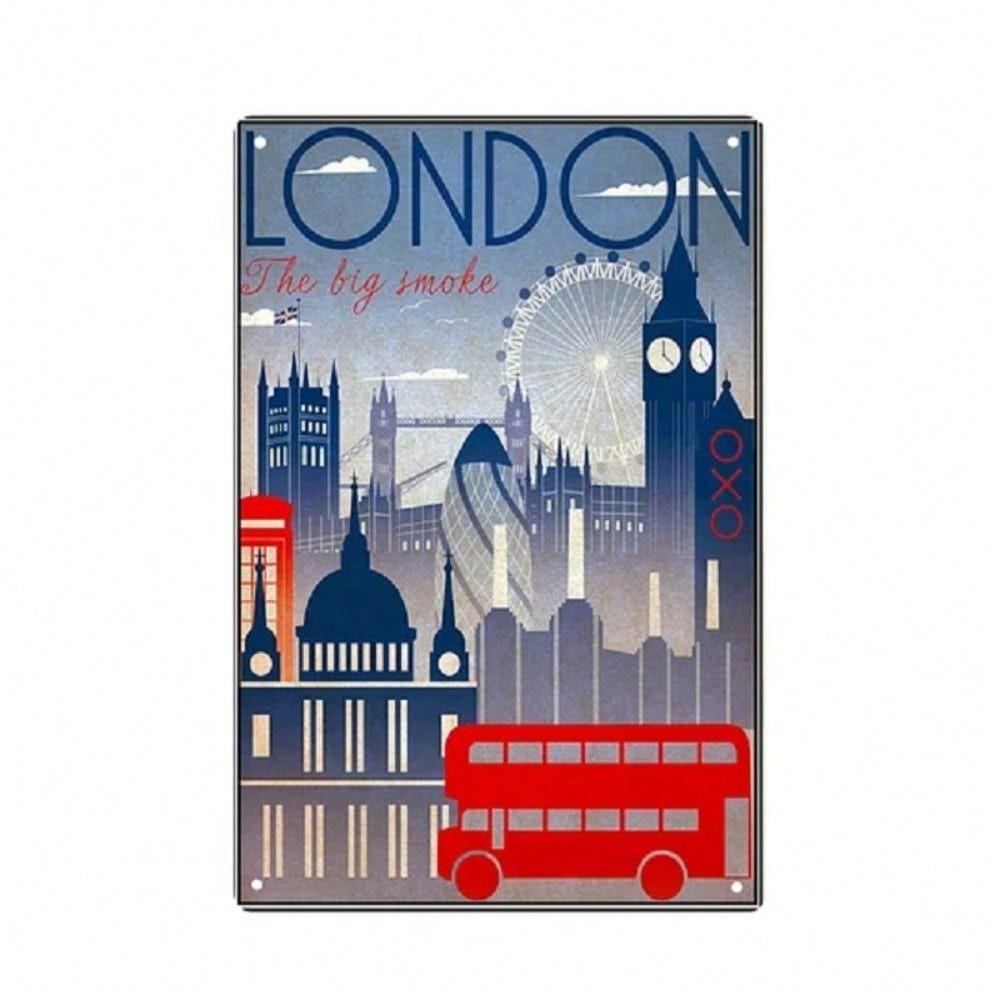 Vintage London Metal Wall Art Cityscape Poster for Living Room Decor