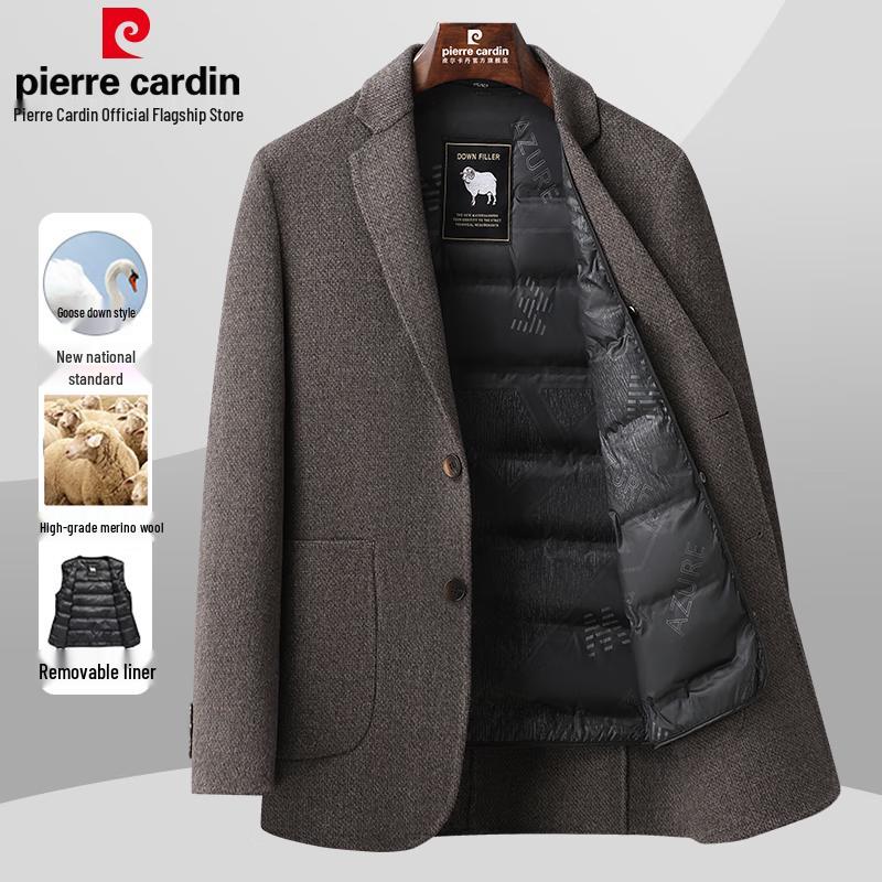 Pierre Cardin Men's Wool Blend Business Casual Coat with Detachable Down Liner