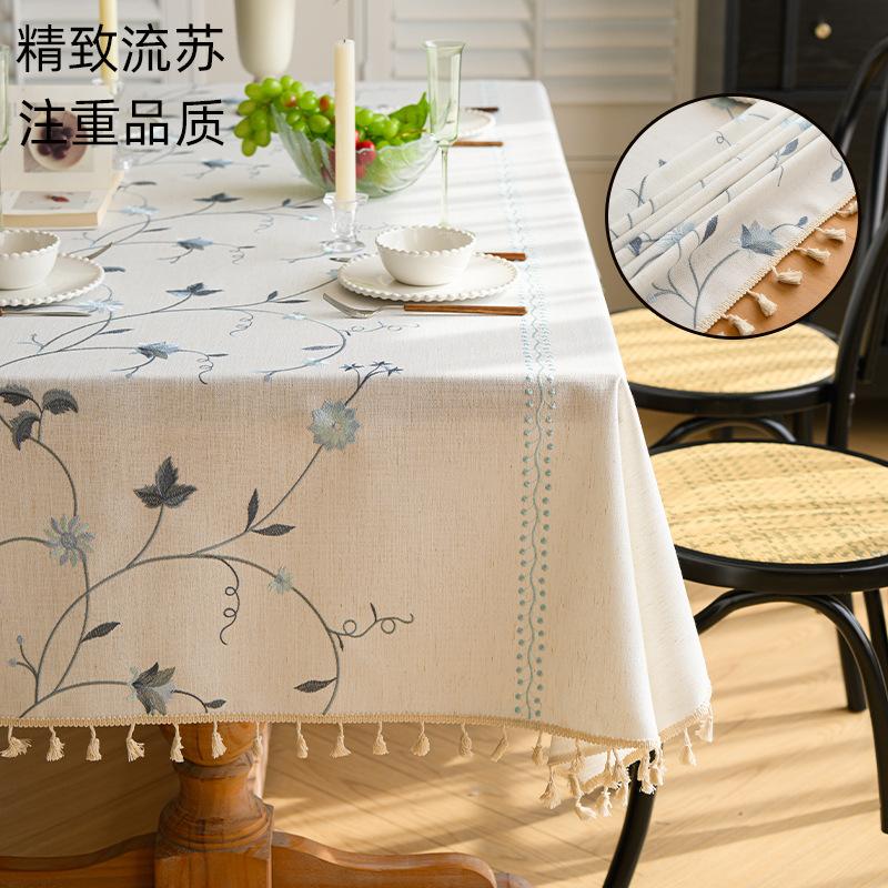 Embroidered Nordic Imitation Cotton And Linen Tablecloth Light Luxury High-End Coffee Table Tablecloth Rectangular Cover