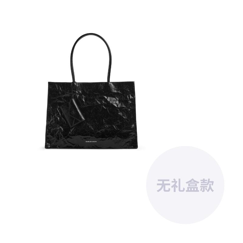 New CHARLES&KEITH PU Shoulder Bag, Handbag, Tote Bag, Shoulder Bag Tubas Women's Jet Black/Cream Milk White CK2-30782346