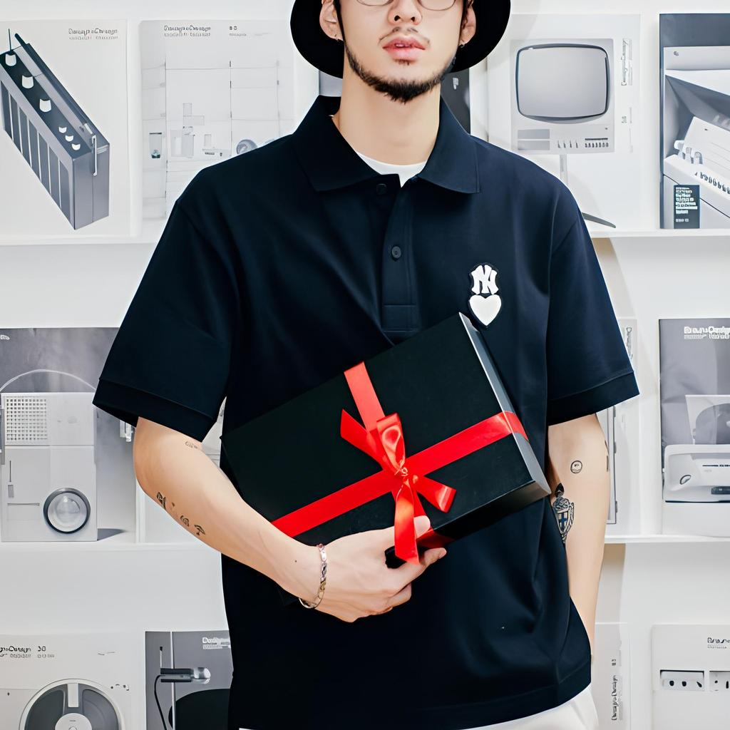 New MLB Base Logo Polo Shirt Men's Black 3LPQH1023-50BKS