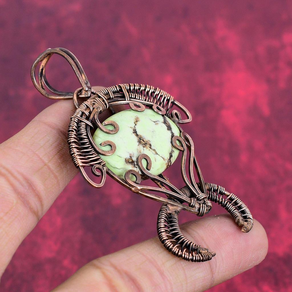 Zitronen-Chrysopras-Anhänger Kupferdraht-umwickelter Anhänger Handgefertigter Schmuck Schildkröten-Anhänger Natürlicher Edelstein-Anhänger Geschenk für sie Kupferschmuck