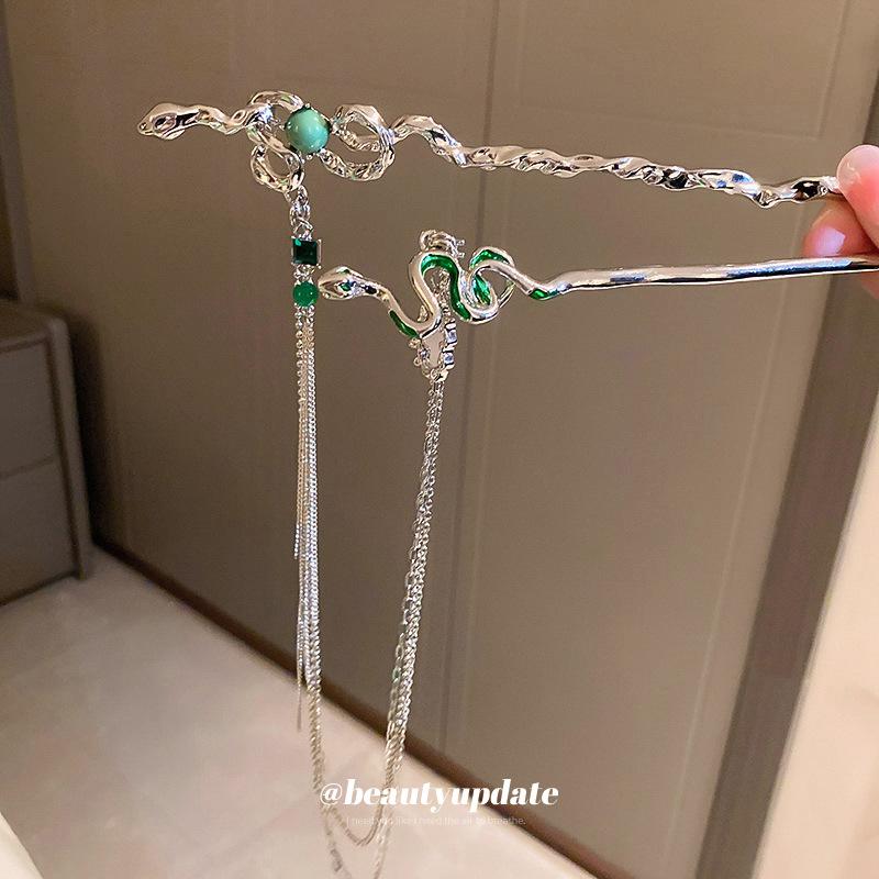 Double Hairpin Can Be Split Serpentine Fringed Hairpin New Chinese Ball Head Disc Hair Fringed Hairpin Light Luxury Temperament Hair Accessories Women