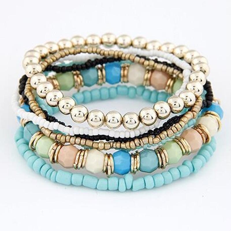 Fashion Household Women Fashion Bohemian Multilayer Beads Bracelet Stretch Ethnic Style Bracelet