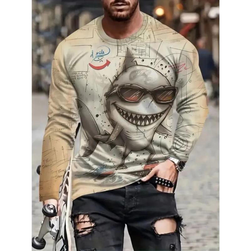 Men's 3D Printed Crew Neck Long Sleeve T-Shirt Fashion Versatile Trend Breathable Casual