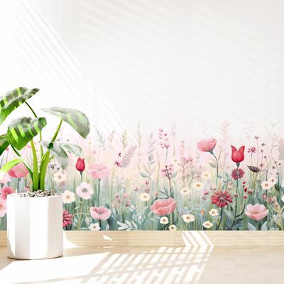 Yaratıcı Bitkiler Duvar Çıkartmaları Pembe Çiçekler Güller Süpürgelikler Duvar Etiketleri Oturma Odası Yatak Odası Bel Hattı Ev Dekoru için Dekorasyon