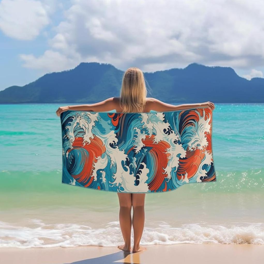 Ocean waves arts pattern Beach Towel for Family stuffs friends Gifts Quick-Dry For Bath Yoga Tourism Beach GYM Camping Swimming