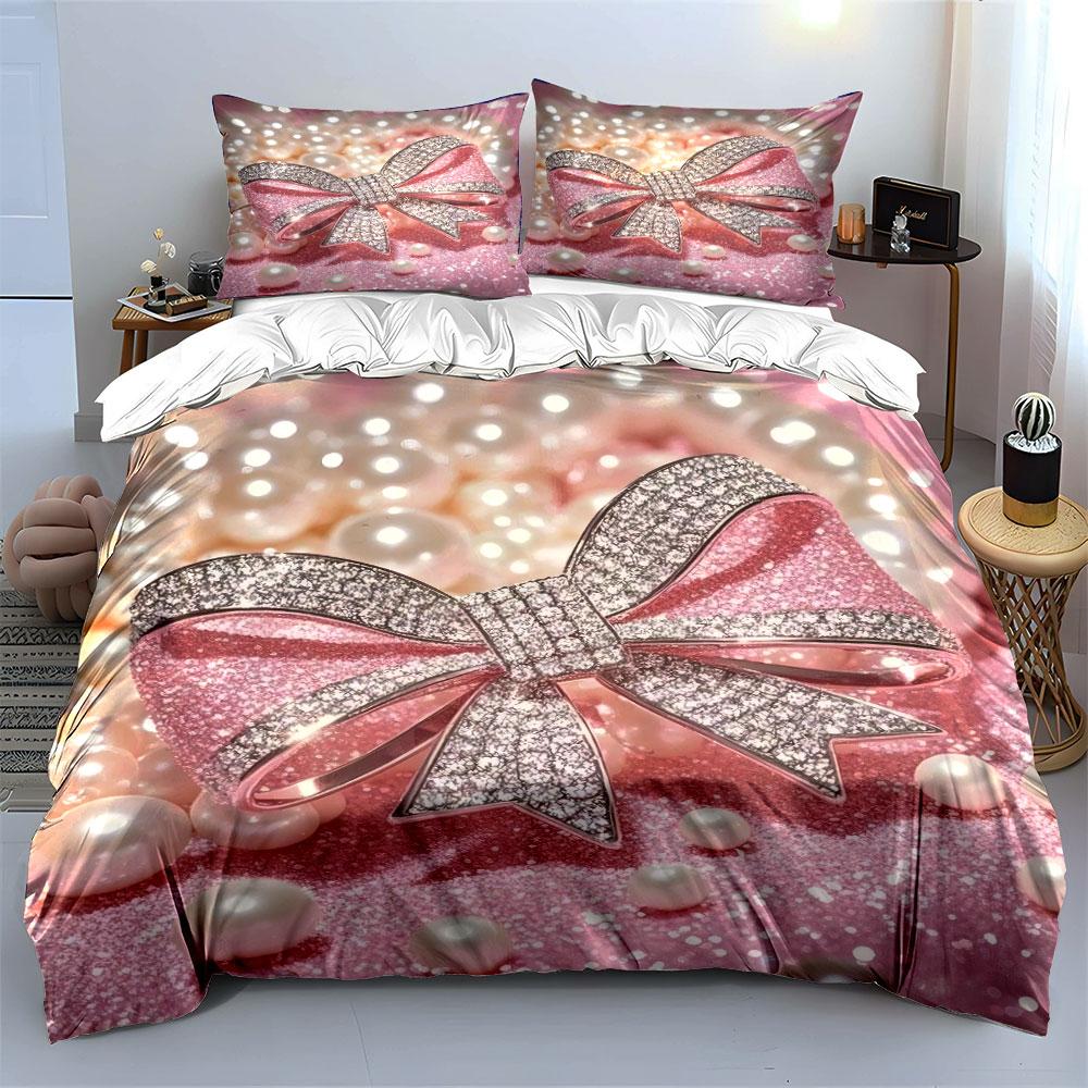 Elegant Bow Jewelry Set Gift Bedding Set with 1 Duvet Cover 2 Pillowcases Single Double King Queen, Gift
