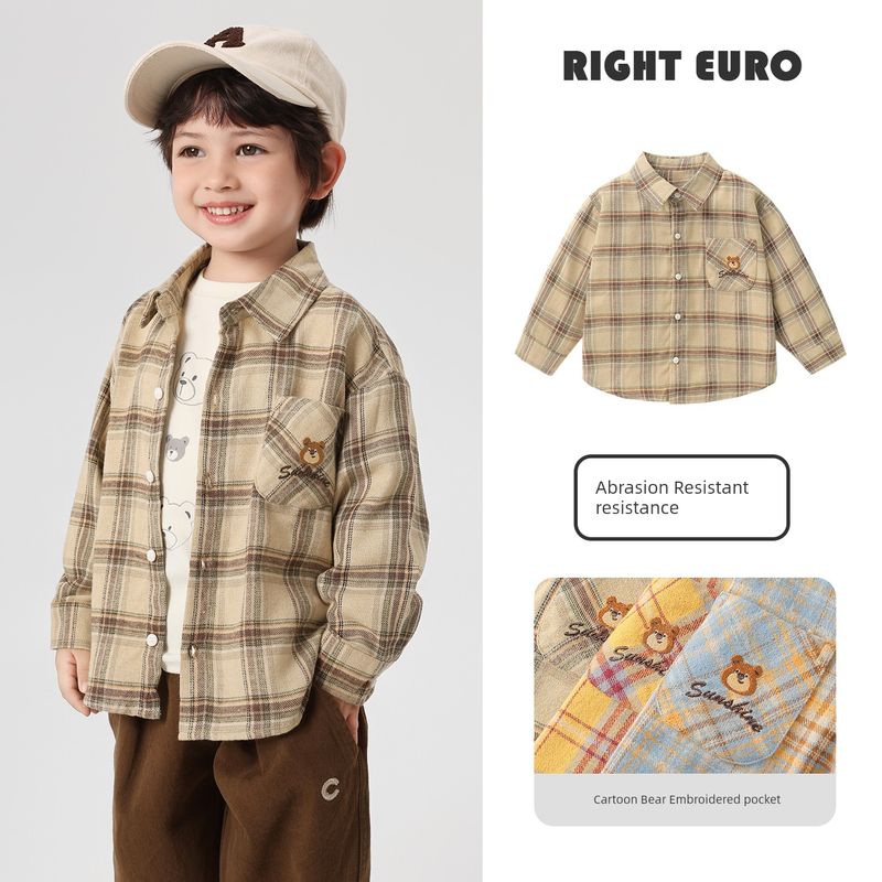 Right European Boys' Academy Plaid Long-Sleeve Shirt 2026 Spring and Autumn New Children's Clothing Baby Top Long-Sleeve Shirt